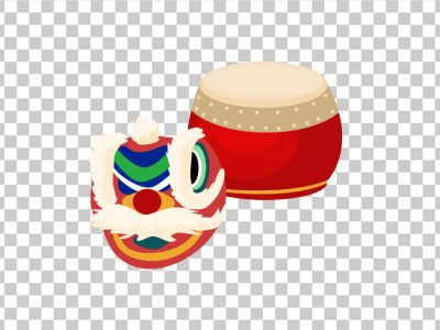 免扣卡通手绘喜庆用具舞狮子大鼓