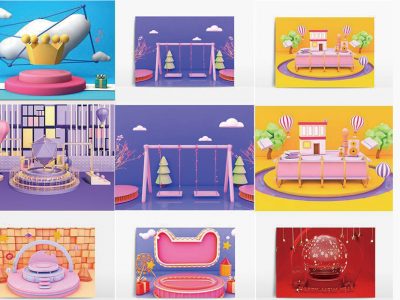 三维模型：72+C4D电商场景模型C4D工程源文件