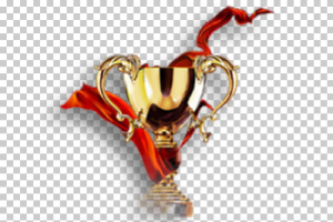 免扣元素金色奖杯与飘带PNG图片透明图片