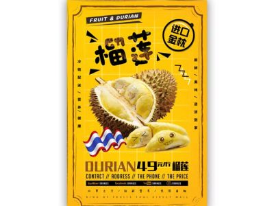 金枕榴莲进口水果促销海报