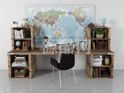 室内场景模型书桌模型椅子模型台灯模型世界地图模型