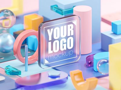 几何玻璃标志模型PSD样机素材