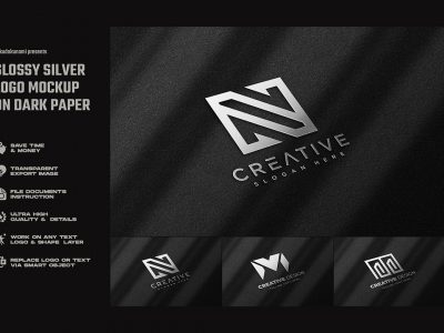 深色质感光滑纸张银色LOGO样机展示PSD素材