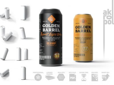 一款效果逼真的啤酒罐外观品牌样机PSD素材模板