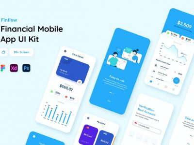 30个蓝色清爽线上金融主题APP UI界面素材包_UI素材下载_源酷网