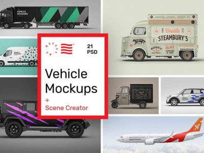 交通工具汽车货车面包车样机PSD素材包合集_PSD样机素材下载_源酷网