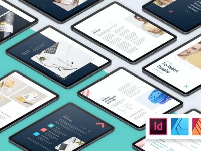 明暗深蓝色高端电子画册VI素材模板 (INDD)