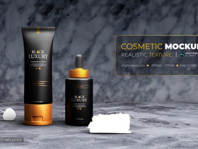 一套化妆品黑色奢华风格PSD样机模板素材包-源酷网