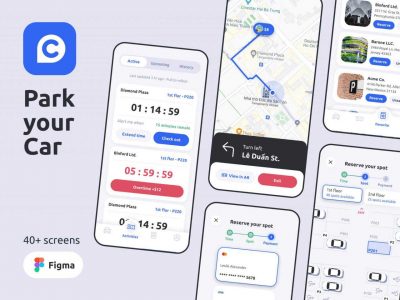 51个蓝色停车导航地图相关的APP UI KIT素材包