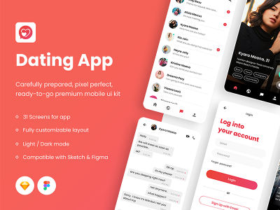 31个约会交友类粉色APP UI界面模板 KIT素材包-源酷网UI素材