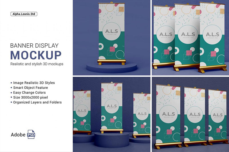 金色高端X展架易拉宝门型展架样机模板PSD展示素材下载