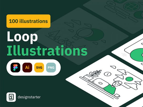 分享100个绿色线性清新矢量插图插画素材包下载