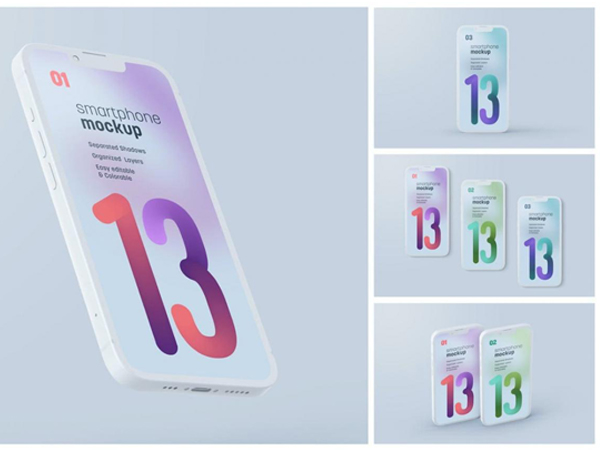 一套4种不同角度高分辨率高品质iPhone 13 Pro 样机PSD素材包