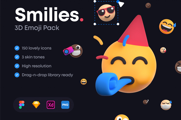 150个高分辨率有趣的表情符号3D图标设计素材