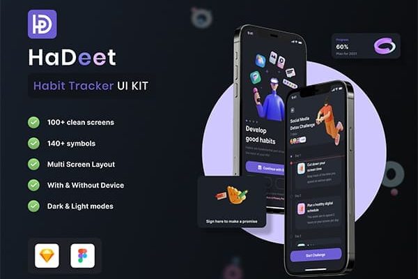 100多个用户习惯记录APP UI界面设计素材包下载
