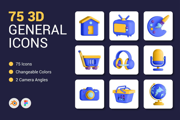 75个多种风格通用3D图标BLENDER设计素材下载