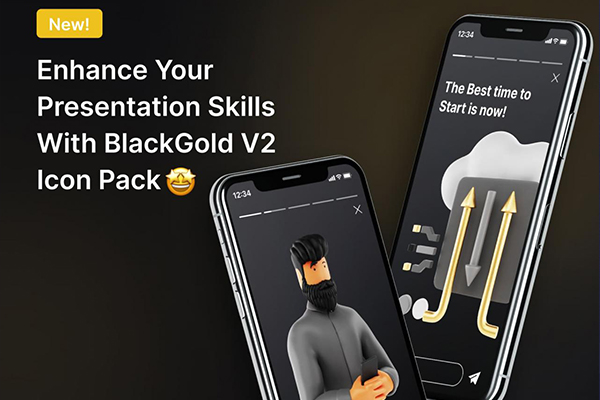 一套黑金互联网数据安全图标BLENDER 3D图标素材包