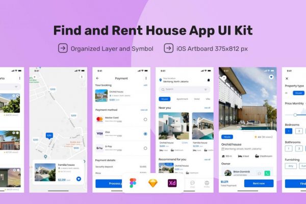 房屋租赁软件APP设计素材下载 UI工具包