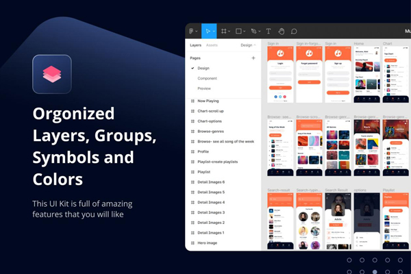 一套现代风格的音乐类播放主题APP UI KIT素材包