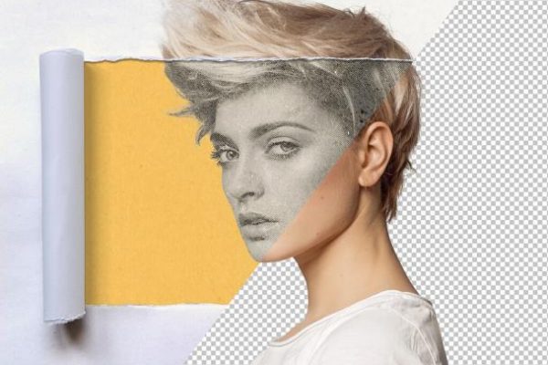 复古半色调撕纸照片PS样式效果PSD样机素材