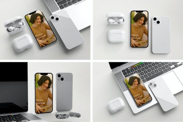 iPhone 13 苹果手机柔光场景组合手机PSD样机素材下载