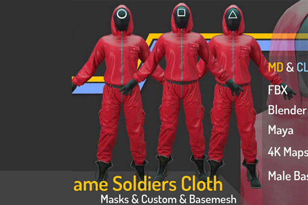 C4D鱿鱼游戏模型鱿鱼游戏士兵模型鱿鱼游戏人物3D模型