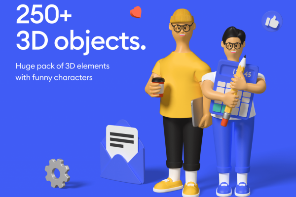 250个不同角度元素3D图标Blender素材包