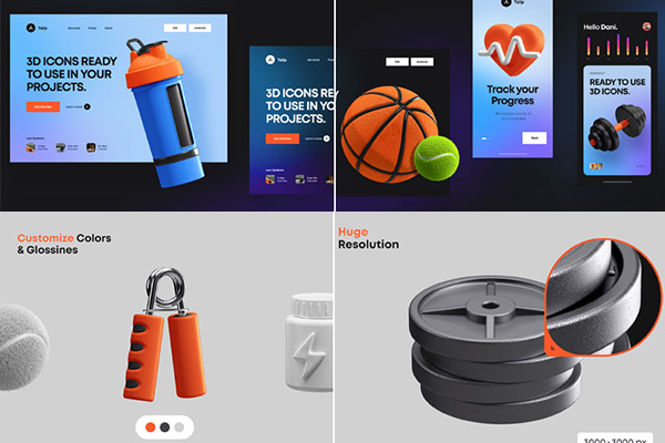 C4D模型25个卡通运动健身器材3d模型下载3D Geometric Pack