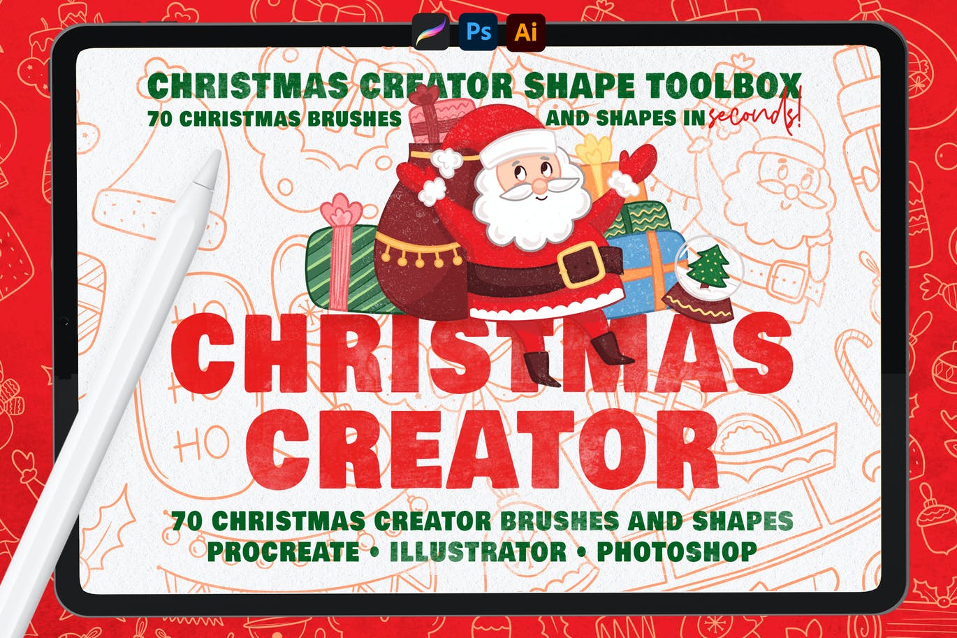 70个圣诞节元素形状PROCREATE和PS笔刷素材包