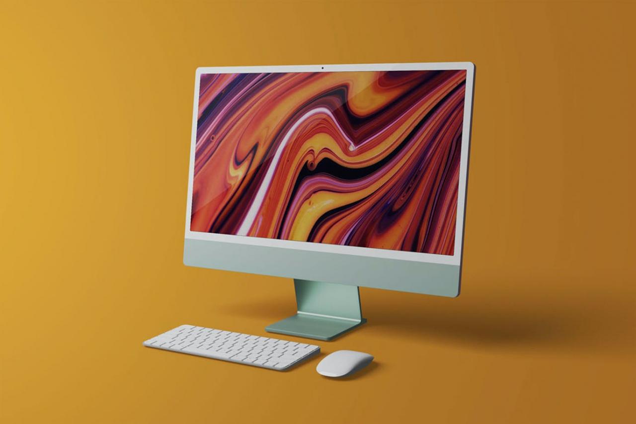 非常简洁的带键盘全新iMac电脑样机PSD素材下载