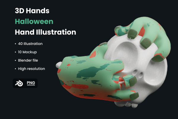 潮流萌趣万圣节3D立体卡通手指手持手机插画Blender,PSD设计素材包下载