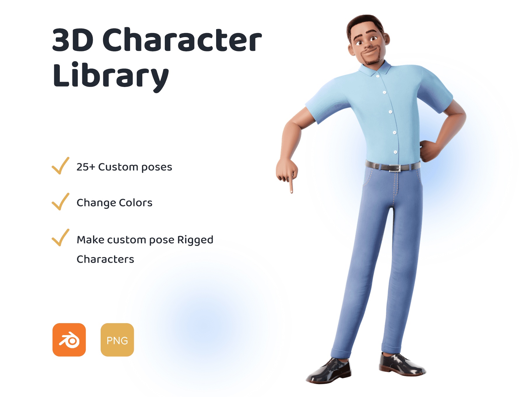 一套3D卡通男性角色姿势库模型素材包下载（Blender）