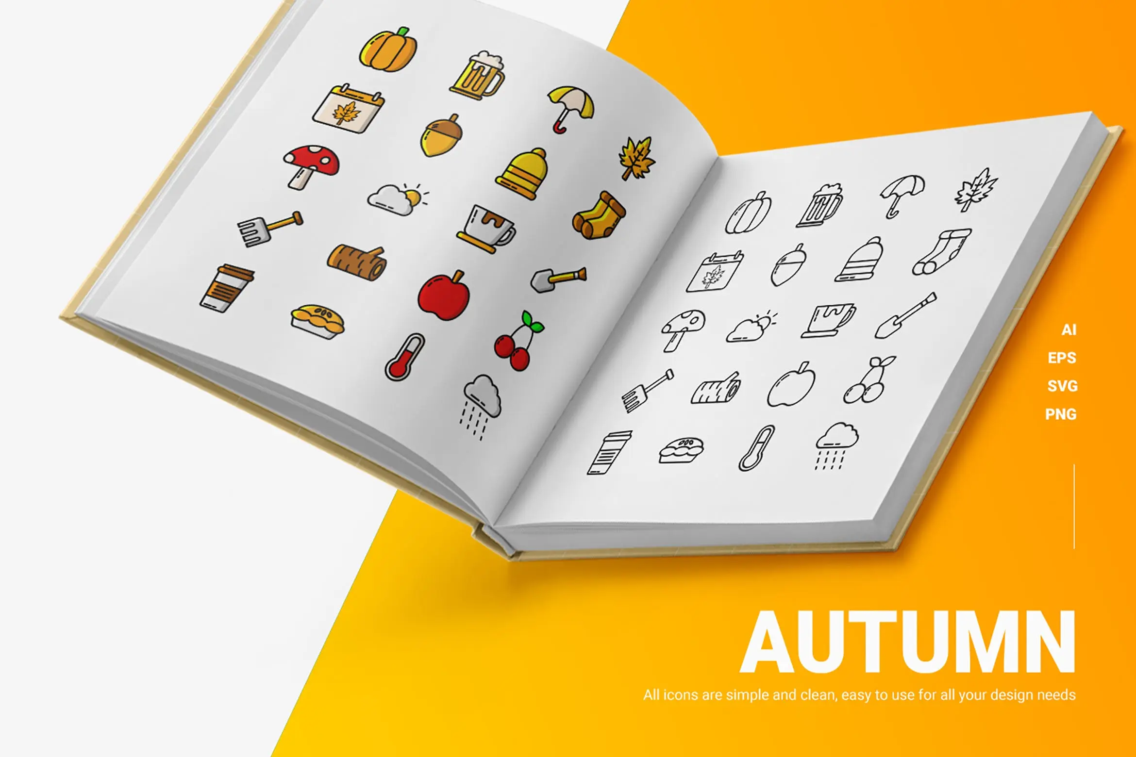 秋季彩色&线条ICO图标矢量设计素材下载 Autumn – Icons