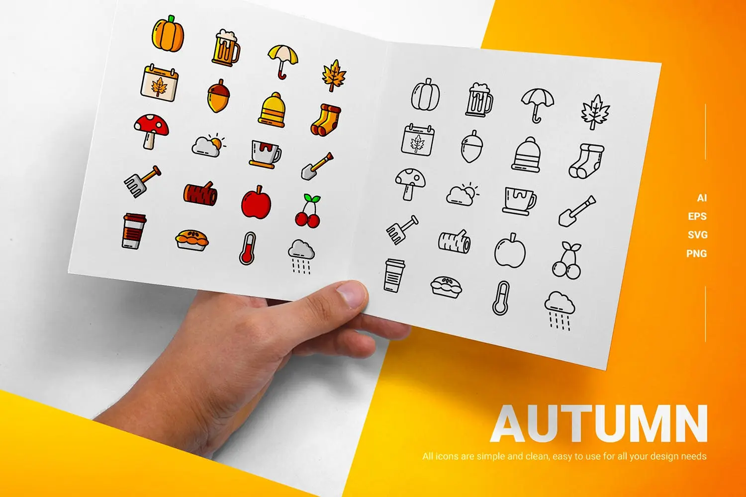 秋季彩色&线条ICO图标矢量设计素材下载 Autumn – Icons
