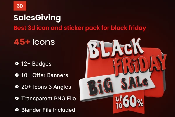 黑色星期五3D图标和贴纸包blender模型下载PNG图片设计素材