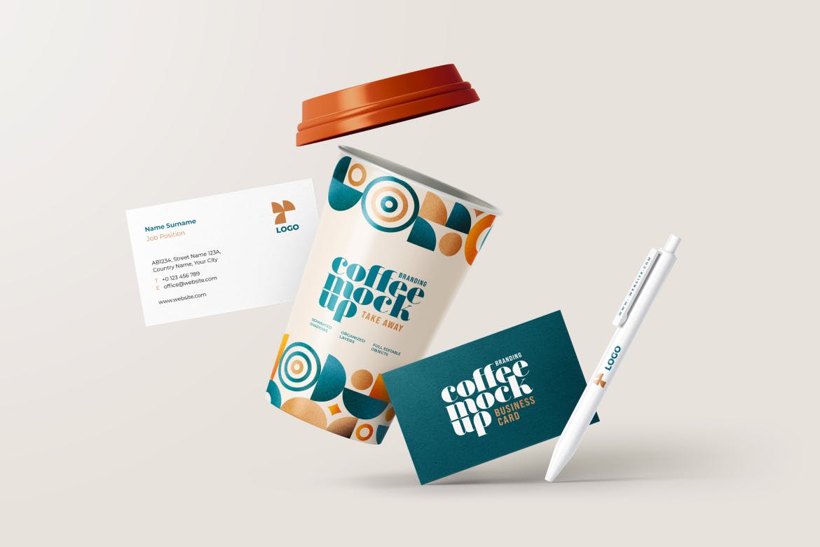风格优雅的咖啡品牌包装设计VI样机设计素材下载（PSD）