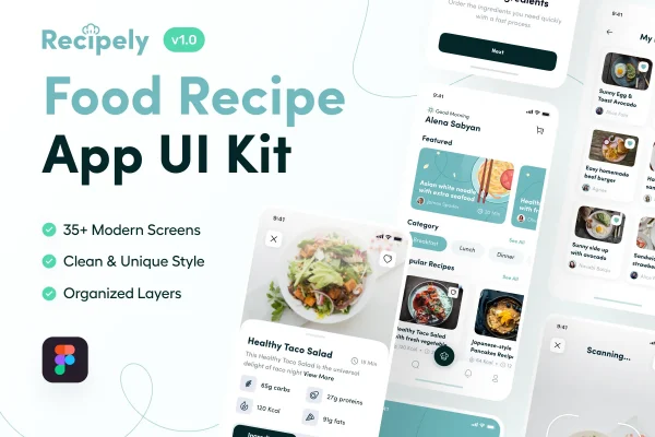 食品/食谱/烹饪App应用界面UI Kit套件下载
