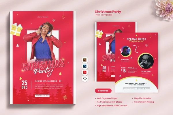 圣诞节音乐派对活动宣传单海报设计素材下载 Christmas Flyer