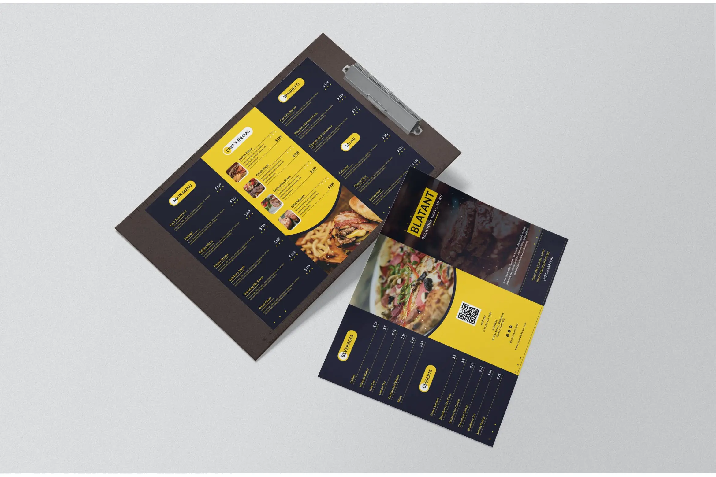 对折页风格牛排餐厅菜单模板PSD设计素材下载Blatant Restaurant Menu