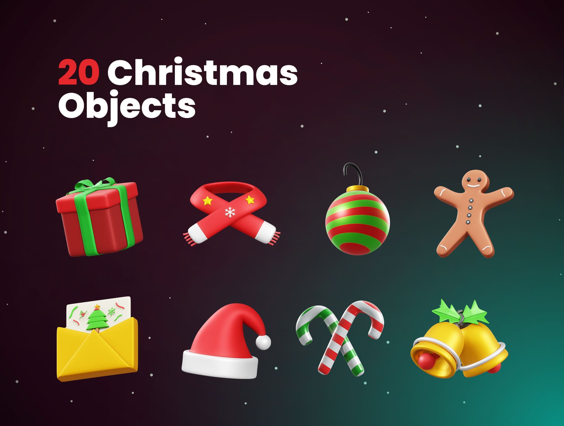 20个好看的圣诞节主题元素3D图标素材（Blender）