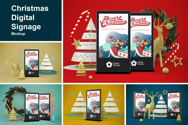 圣诞节主题背景广告牌样机PSD设计素材下载  Christmas Digital Signage