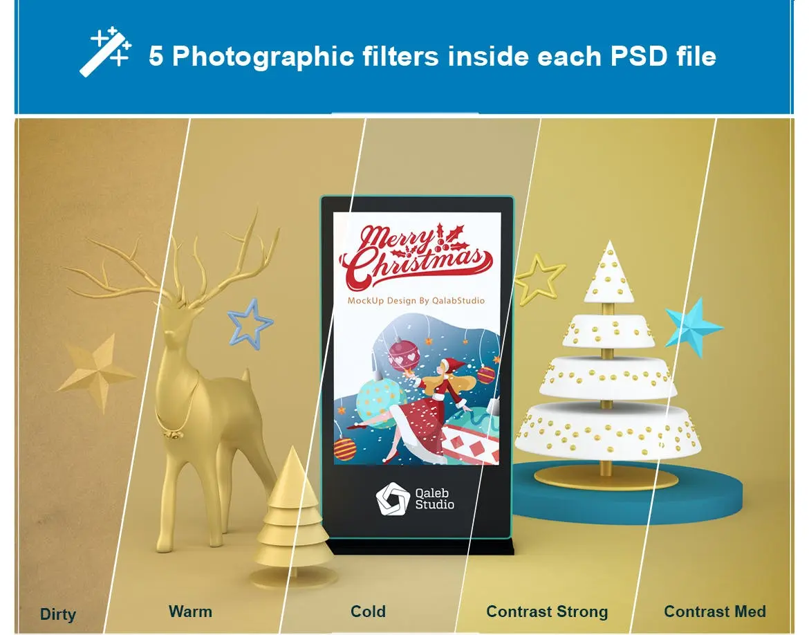 圣诞节主题背景广告牌样机PSD设计素材下载  Christmas Digital Signage