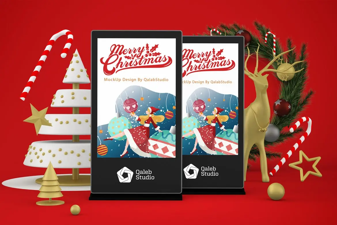 圣诞节主题背景广告牌样机PSD设计素材下载  Christmas Digital Signage