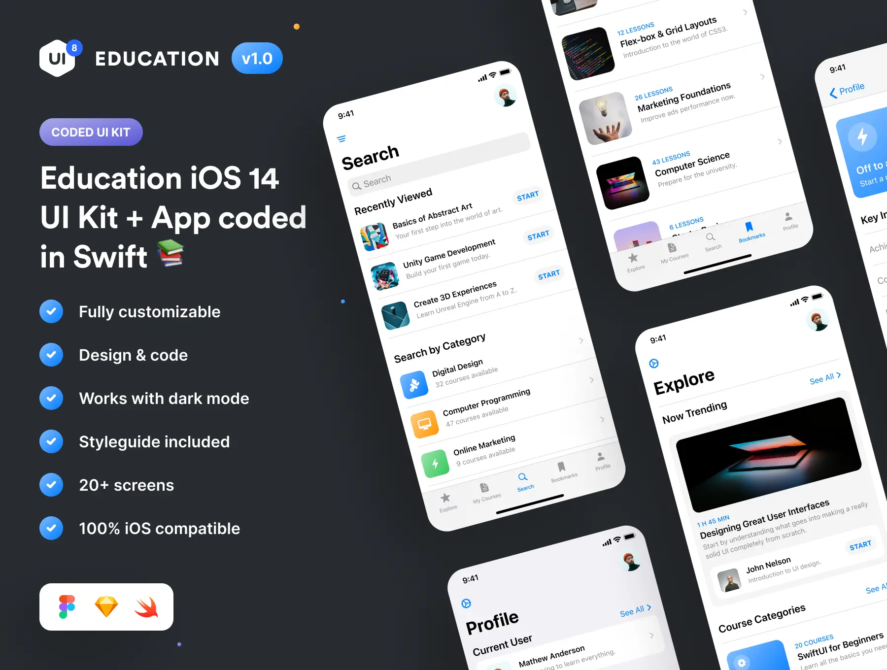Swift教育APP主题iOS 14UI应用套件素材下载[1.01GB]