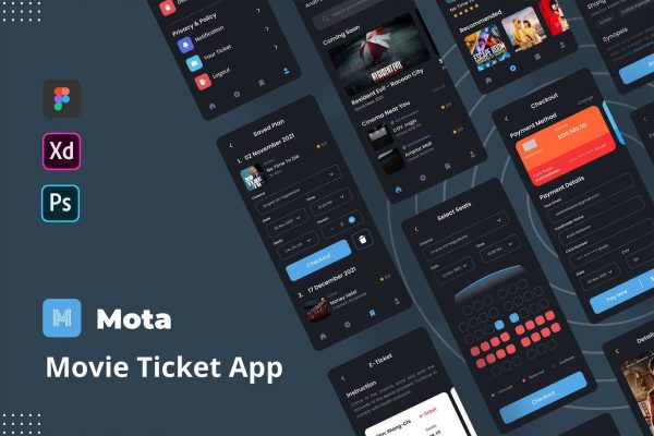 10个电影票APP UI界面模板素材下载（PSD,XD,FIG）