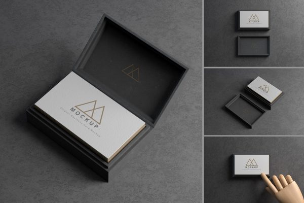 高端黑色带名片盒名片展示VI样机PSD素材