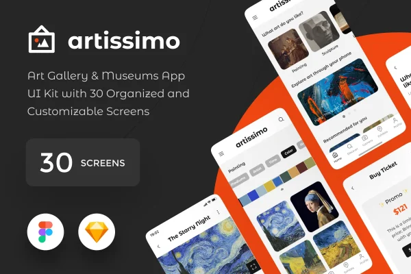 艺术与博物馆App应用UI套件设计素材下载