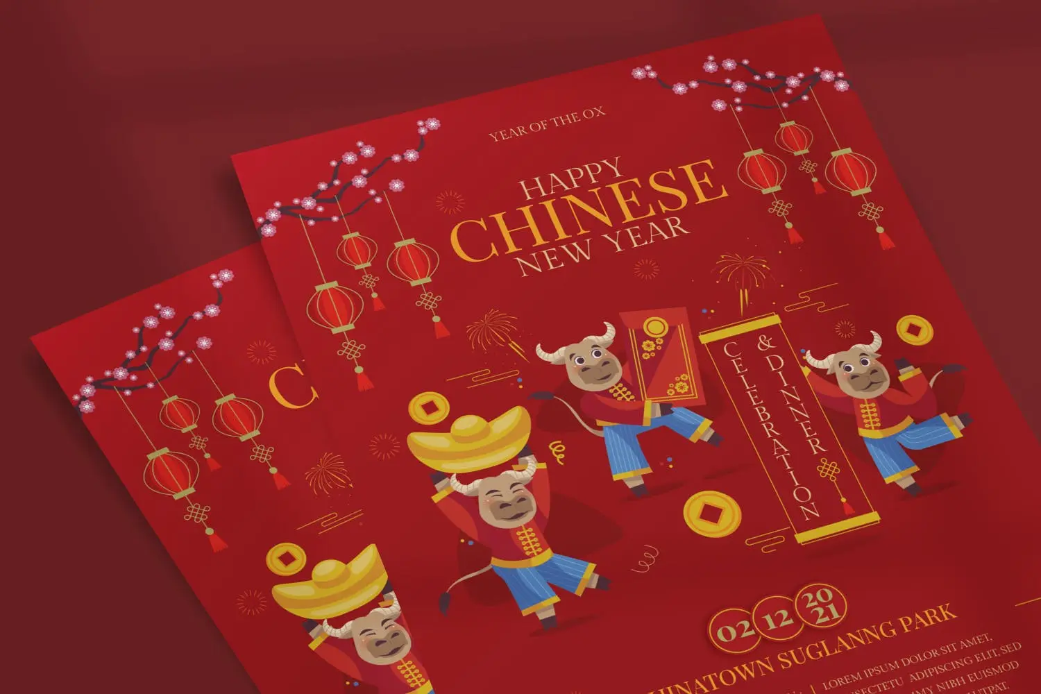 中国红主题新年活动推广海报模板 Chinese New Year Flyer