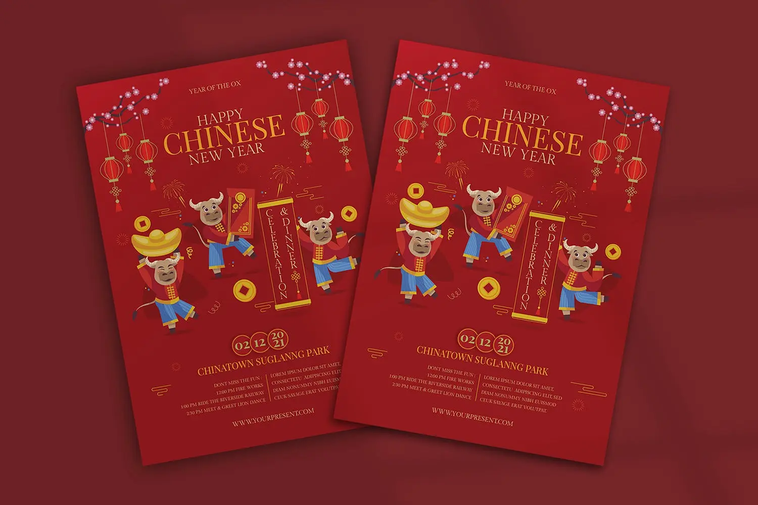 中国红主题新年活动推广海报模板 Chinese New Year Flyer