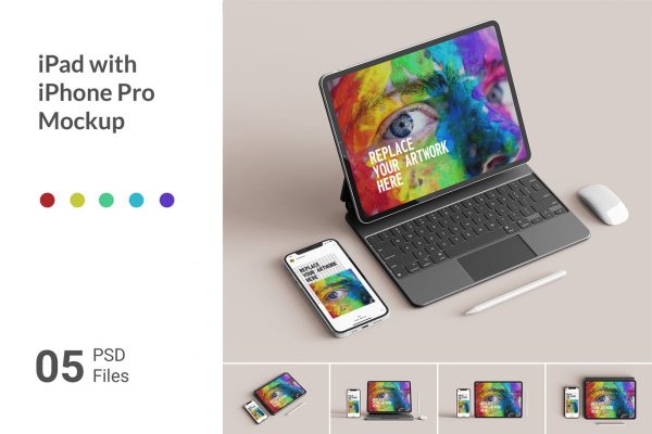 5个高品质逼真质感iPad & iPhone Pro样机PSD素材